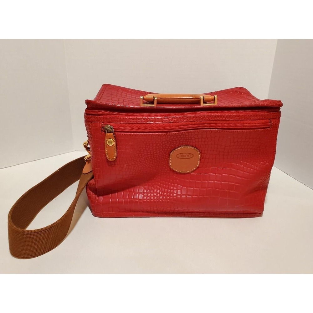 BRICS Red Brown Leather My Safari Croc Print Cosmetic Carry-On w/ Key Fob